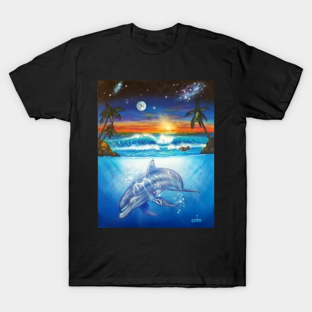 Dolphin three worlds T-Shirt by Coreoceanart